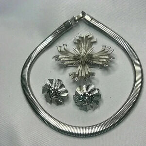Rare Vintage Coro Silver snake necklace earrings brooch pin set